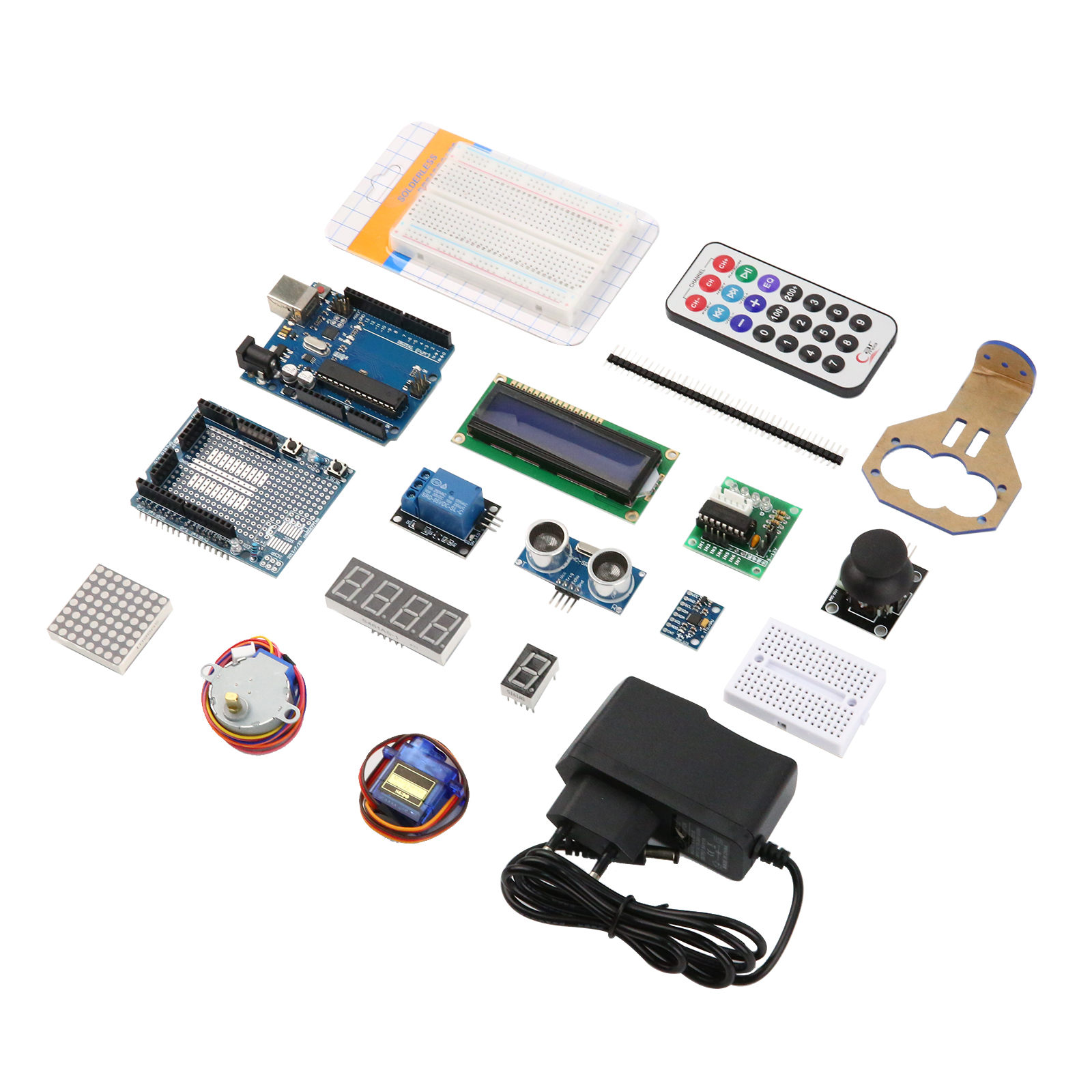 Стартовый набор Arduino UNO R3 DIP KUONGSHUN без логотипа и батарейки крона 9В с блоком питания под европейскую розетку